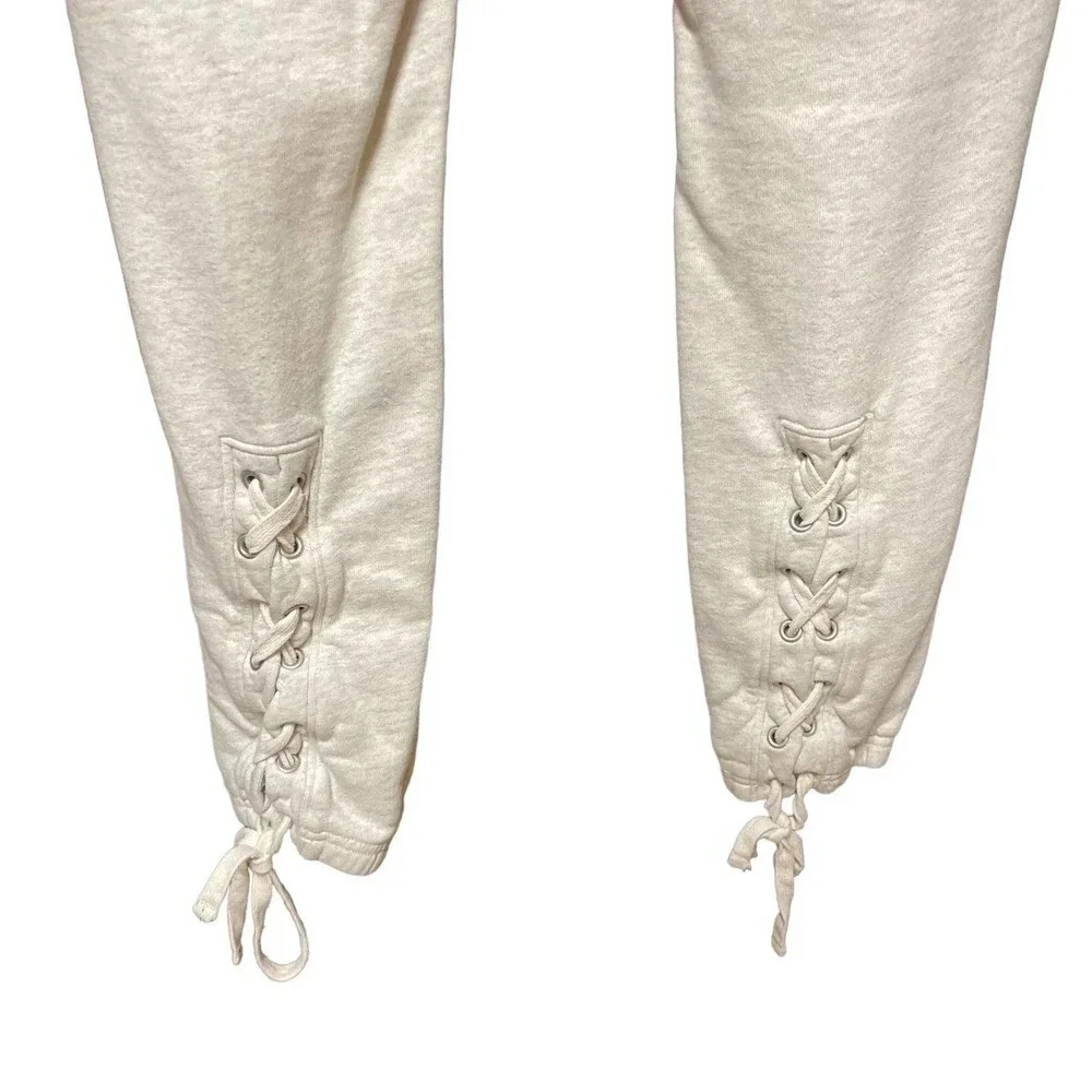 Pam &‎ Gela Lace-up Jogger Sweatpants Oatmeal Cream Gray Size Small